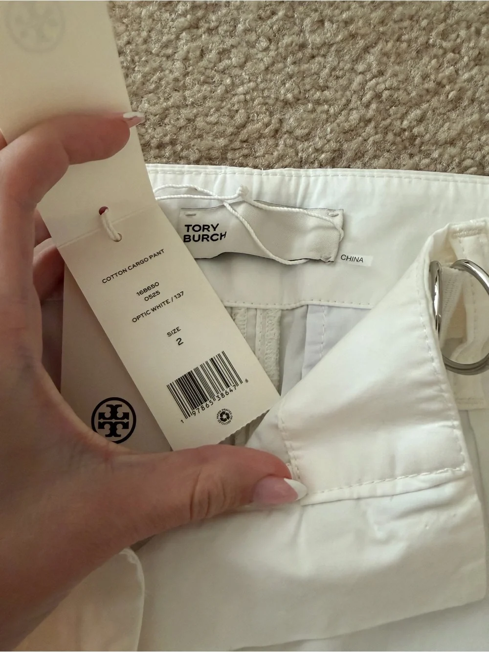 Tory Burch White Cargo Pants with Utility Pockets